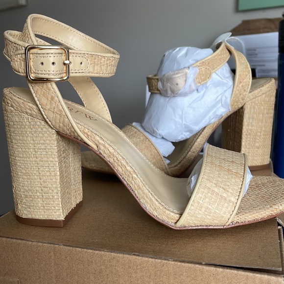 JCrew Raffia Open-Toe Block Heels. - Picture 2 of 7
